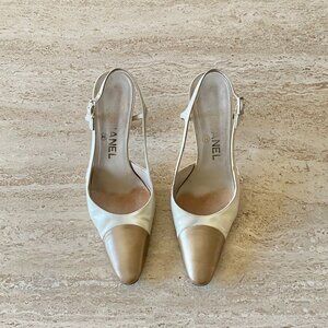 Vintage Chanel Cap Toe Slingback Heels